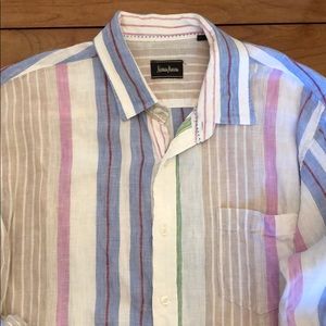 Men’s Neiman Marcus Linen Striped Button Down